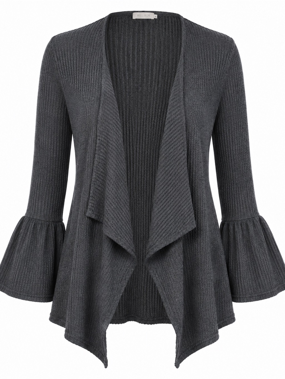 Millibon Dark Gray Open-Front Bell Sleeve Cardigan - Picture 1 of 9